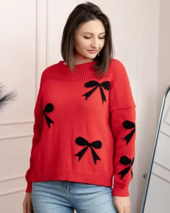 Pulover tricotat Betty cu fundite - Rosu