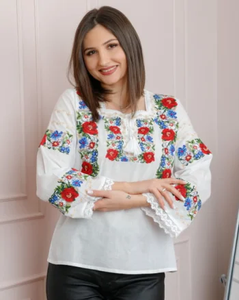 Bluza alba cu motiv floral multicolor Renata
