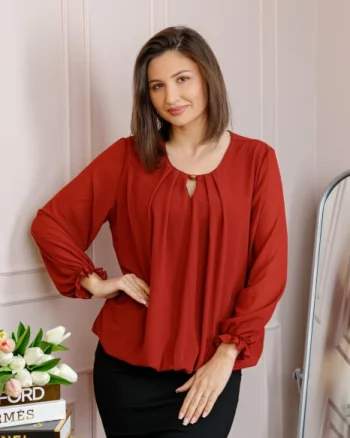 Bluza eleganta dama Sheila din voal cu captuseala - Rosu grena