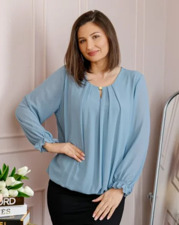 Bluza eleganta dama Sheila din voal cu captuseala - Bleu