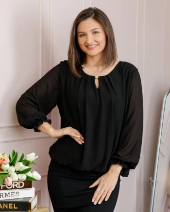 Bluza eleganta dama Sheila din voal cu captuseala - Negru