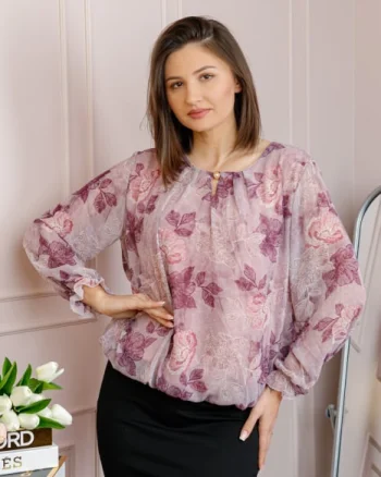 Bluza dama Pauline din voal lila cu imprimeu floral mov