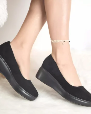 Pantofi cu paltforma shirley negru piele intoarsa