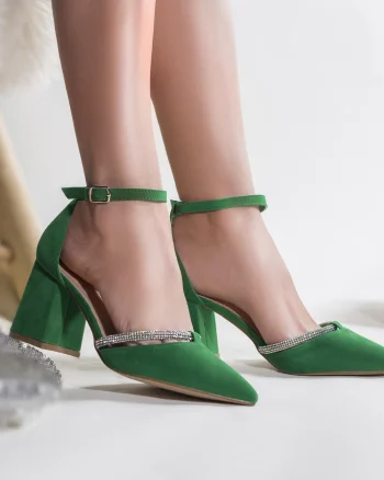 Pantofi dama piele eco intoarsa verde roya