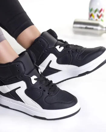 Sneakers dama piele eco negru alb maram