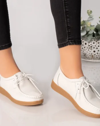 Pantofi dama casual albi piele naturala lucy