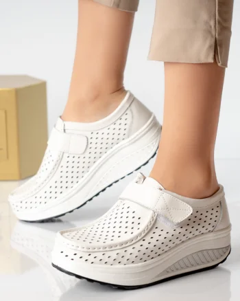Pantofi dama casual albi piele naturala rula