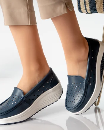 Pantofi dama casual bleumarin piele naturala perla