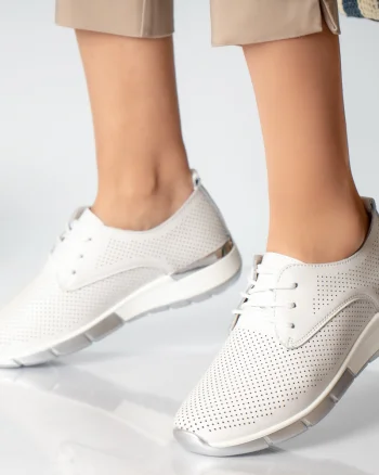 Pantofi dama casual albi piele naturala lamita