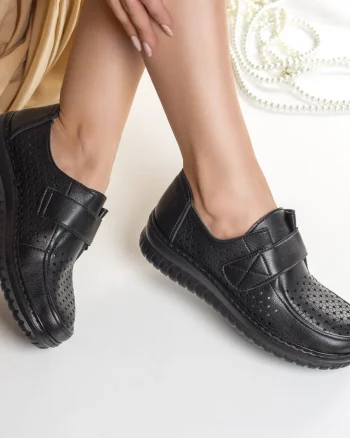 Pantofi dama casual negri din piele ecologica tani