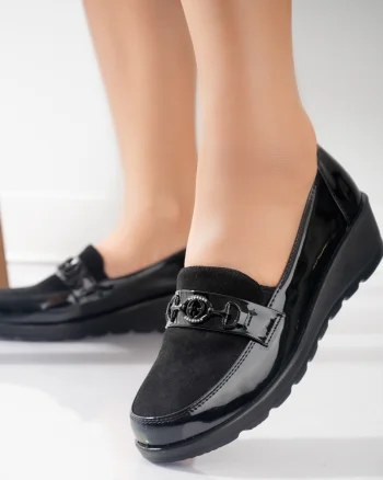 Pantofi dama casual Negri din Piele Ecologica Intoarsa Klodi