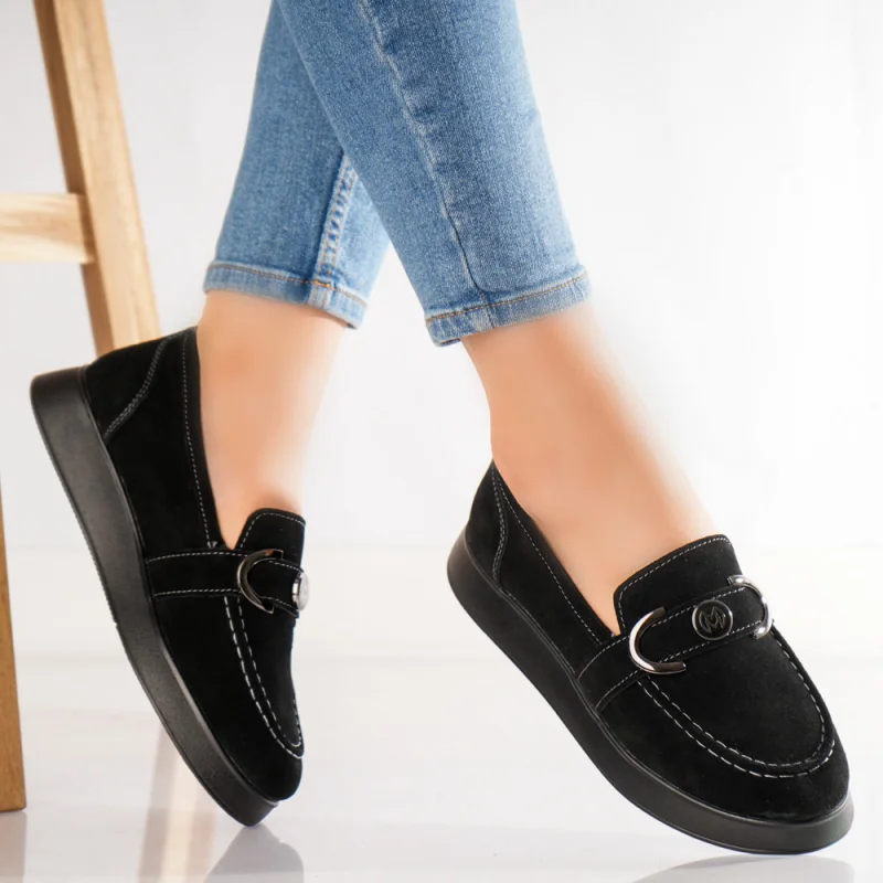 Pantofi dama casual Negri din Piele Naturala Intoarsa Emma