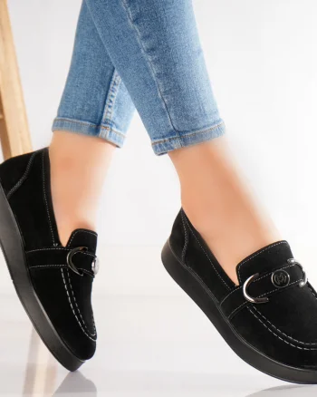 Pantofi dama casual Negri din Piele Naturala Intoarsa Emma