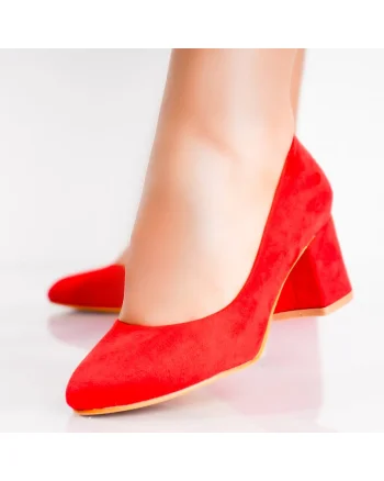 Pantofi dama cu toc Rosii din Piele Ecologica Intoarsa Azen