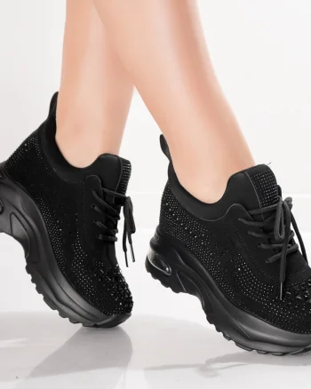 Sneakers dama cu Platforma Negri din Piele Ecologica Intoarsa Molana