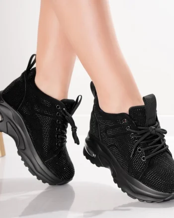 Sneakers dama cu Platforma Negri din Piele Ecologica Intoarsa Voyas