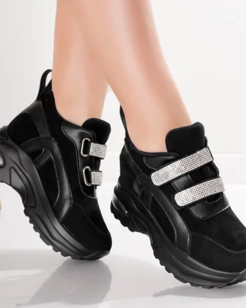 Sneakers dama cu Platforma Negri din Piele Ecologica Intoarsa Avola