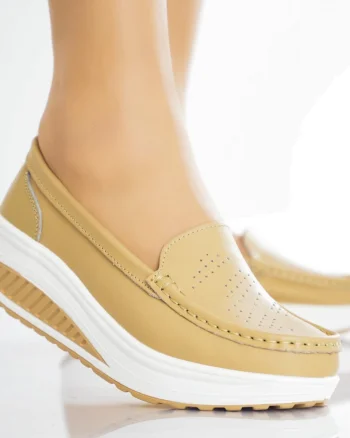 Pantofi dama casual Bej piele naturala nancy