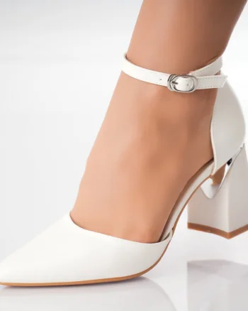 Pantofi dama cu toc Alb din Piele Ecologica Karen