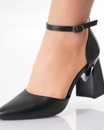 Pantofi dama cu toc Negri din Piele Ecologica Karen