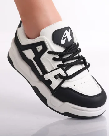 Sneakers dama ALB/Negri din Piele Ecologica Yuridia
