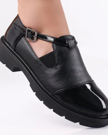 Pantofi dama casual Negri din Piele Ecologica Lacuita Crisbel