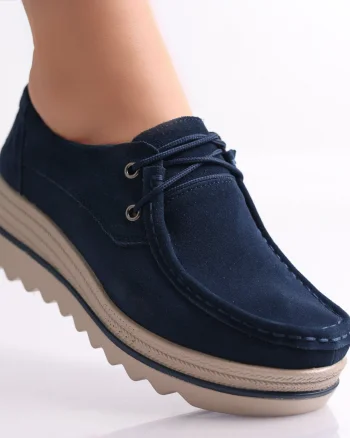 Pantofi dama cu platforma Bleumarin din Piele Naturala Intoarsa Calvi