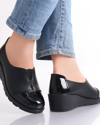 Pantofi dama casual Negri din Piele Ecologica Rosiri