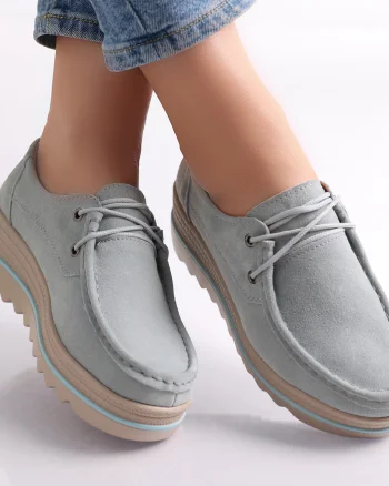 Pantofi dama cu platforma Albastri din Piele Naturala Intoarsa Calvi