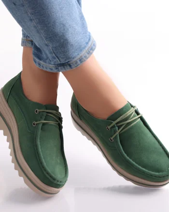 Pantofi dama cu platforma Verzi din Piele Naturala Intoarsa Calvi