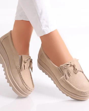 Pantofi dama cu platforma Bej din Piele Naturala Intoarsa Asion