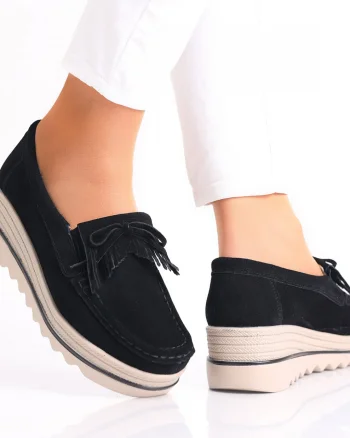 Pantofi dama cu platforma Negri din Piele Naturala Intoarsa Asion