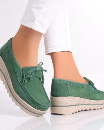 Pantofi dama cu platforma Verzi din Piele Naturala Intoarsa Asion