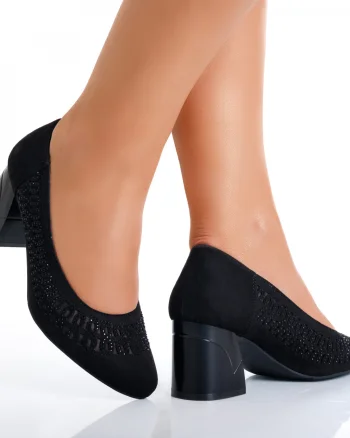 Pantofi dama cu toc Negri din Piele Ecologica Intoarsa Digna