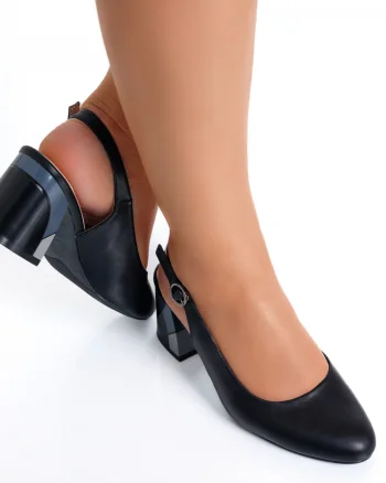 Pantofi dama cu toc Negri din Piele Ecologica Milena