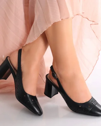 Pantofi dama cu toc Negri din Piele Naturala Jazel
