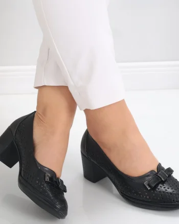Pantofi dama cu toc Negri din Piele Ecologica Nosya