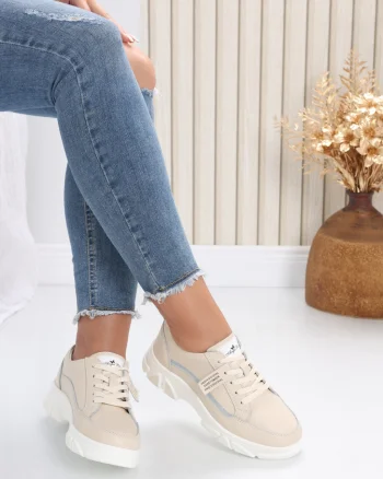 Pantofi dama casual Bej din Piele Naturala Mika