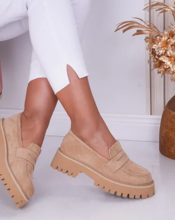 Pantofi dama casual Camel din Piele Ecologica Intoarsa Any