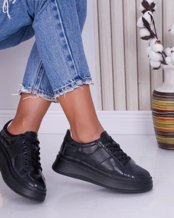 Pantofi dama casual Bleumarin din Piele Naturala Lacuita Aura