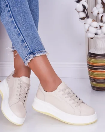 Pantofi dama casual Bej din Piele Naturala Ema