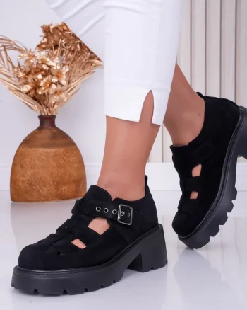 Pantofi dama casual Negri din Piele Ecologica Intoarsa Pepa