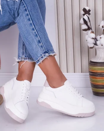 Pantofi dama casual Alb-Lila din Piele Naturala Dya