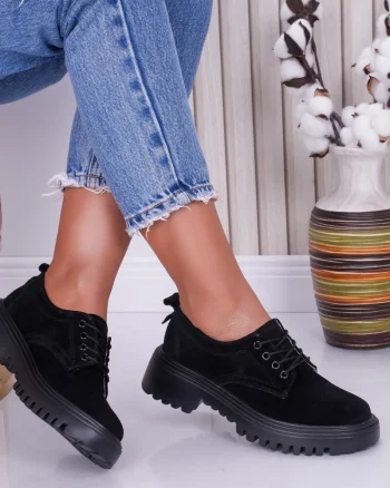 Pantofi dama casual Negri din Piele Naturala Intoarsa Ivonne
