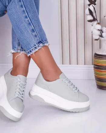 Pantofi dama casual Verde Menta din Piele Naturala Dya