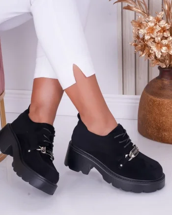Pantofi dama casual Negri din Piele Ecologica Intoarsa Loris
