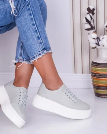 Pantofi dama casual Verde Menta din Piele Naturala Bria