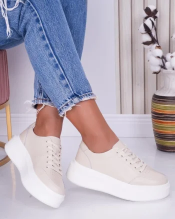 Pantofi dama casual Bej din Piele Naturala Bria