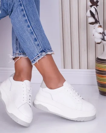 Pantofi dama casual Alb-Gri din Piele Naturala Dya