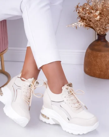 Sneakers dama cu platforma Bej din Textil Didi